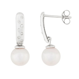 14k white gold dangling diamond pearl earrings
