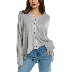 thermal waffle button down top in greystone