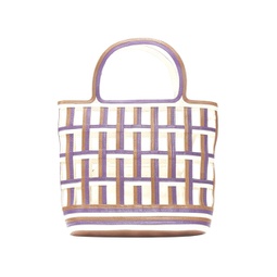 vintage purple brown cream lattice open weave mini top handle bag