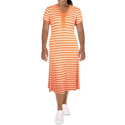 womens striped lace-up midi dress
