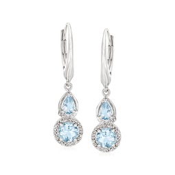 aquamarine and . diamond drop earrings in sterling silver