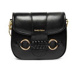 saddie gold tone logo foldover top leather shoulder handbag in black
