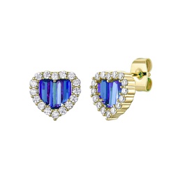 young adult 14k yellow gold plated with colored cubic zirconia heart stud earring