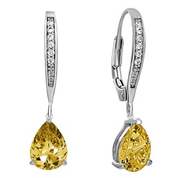 sterling silver white gold plated with colored cubic zirconia pear-shaped dangling earrings
