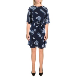 womens floral print textured fit & flare dress