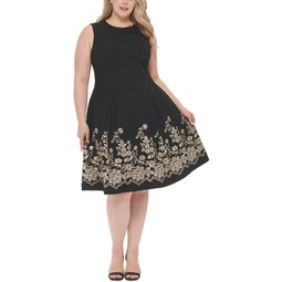 plus womens embroidered midi cocktail and party dress