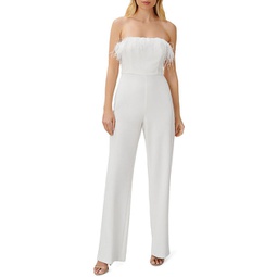 womens strapless feathered jumpsuit