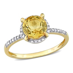 1 1/4 ct tgw halo diamond and citrine engagement ring in 10k yellow gold