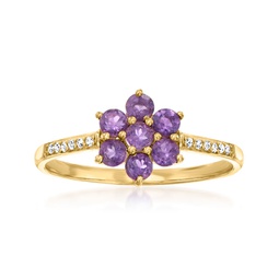 canaria amethyst flower ring with diamond accents in 10kt yellow gold