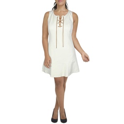 womens lace up above knee shift dress