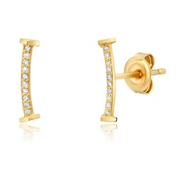 14k yellow gold diamond curved earrings studs withtriangle end caps