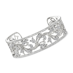 diamond floral filigree cuff bracelet in sterling silver