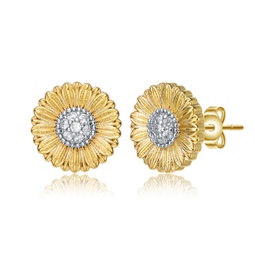 14k gold plated and cubic zirconia floral stud earrings