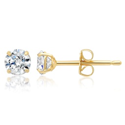 14k solid gold round cut stud earrings with genuine swarovski zirconia