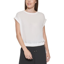 womens banded bottom cut out back blouse