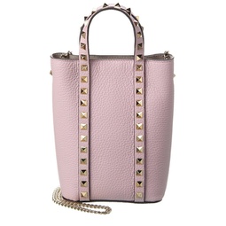 rockstud grainy leather tote, os, pink