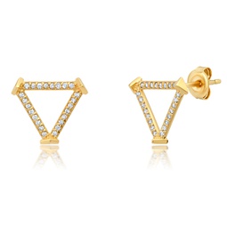 14k yellow gold open triangle diamond earring studs with triangle end caps