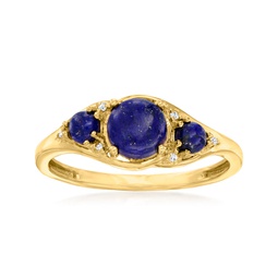 canaria lapis 3-stone ring with diamond accents in 10kt yellow gold
