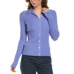 ribbed button front cashmere & silk-blend polo shirt