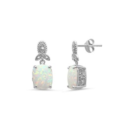 sterling silver 10x8mm created opal and diamond accent dangle drop earrings