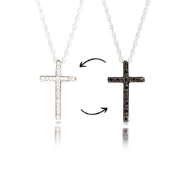 sterling silver diamond reversible white & black diamond cross necklace with adjustable 18” or 20” rope chain