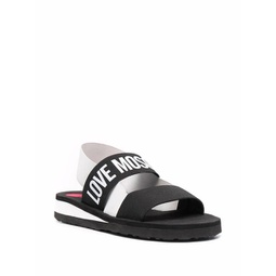 womens logo print strap sandals in black/white