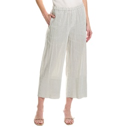 striped pull-on cropped linen-blend pant