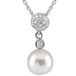 14k white gold dangling diamond akoya pendant