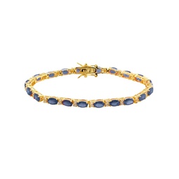 sterling silver 14k yellow gold plated tennis bracelet with colored and clear oval cubic zirconia in alternation