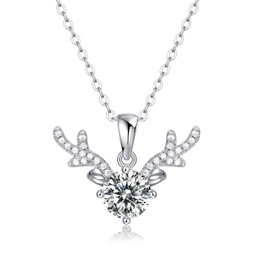 sv sterling silver 1ctw lab created moissanite solitaire pave antler pendant layering necklace