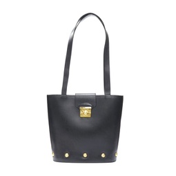 vintage black smooth leather gold clasp lock shoulder bag