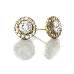 diamond solitaire stud earrings with pave diamonds yellow gold