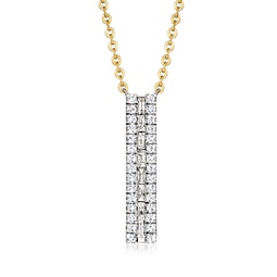 baguette and round diamond linear bar necklace in 14kt yellow gold