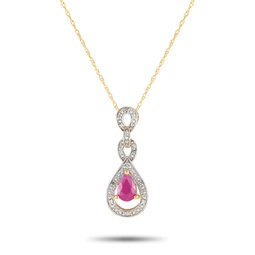 lb exclusive 14k yellow gold 0.08ct diamond and ruby necklace pd4-16318yru