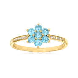 canaria swiss blue topaz flower ring with diamond accents in 10kt yellow gold