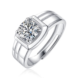 sterling silver with 1ct round lab created moissanite solitaire grooved engagement anniversary adjustable ring