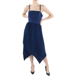 womens pleated midi cocktail and party dress