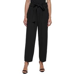 petites womens belted high rise straight leg pants