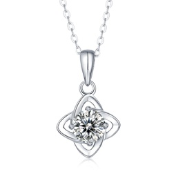 sterling silver with 2ct round lab created moissanite solitaire 4-pointed orbital star pendant necklace