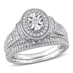 1/4ct tdw diamond oval bridal ring set in sterling silver