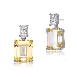 white gold plated with colored cubic zirconia rectangle stud earrings