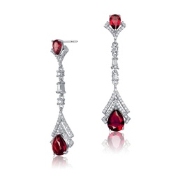 sterling silver with rhodium plated clear and ruby cubic zirconia double haloed drop earrings