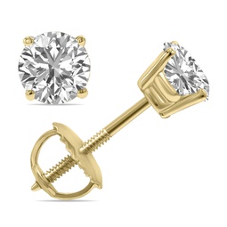 lab grown 1 carat total weight diamond solitaire earrings in 14k yellow gold (f-g color, vvs1-vvs2 clarity)
