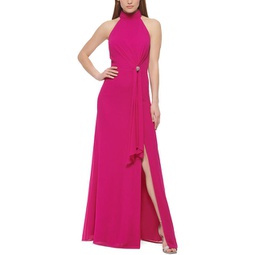 womens ruched long evening dress