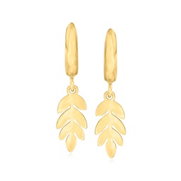canaria 10kt yellow gold leaf huggie hoop drop earrings