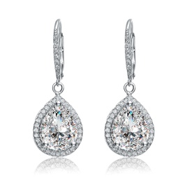 sterling silver teardrop clear cubic zirconia dangle earrings