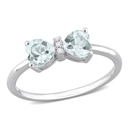3/4 ct tgw heart aquamarine and diamond accent bow ring in sterling silver