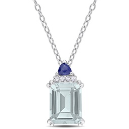 womens 2ct tgw octagon aquamarine trilliant blue sapphire and diamond accent necklace in sterling silver