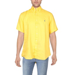 mens linen button collar button-down shirt