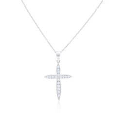 18 kt white gold, 1.5 diamond rounded off cross pendant adorned with 0.60 cts tw of round diamonds set in a filigree setting